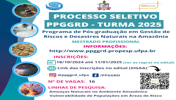 Processo Seletivo para o Curso de Mestrado Profissional em Gestão de Riscos e Desastres Naturais na Amazônia - PPGGRD